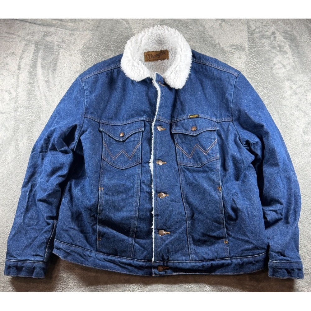 Vtg Wrangler M159 Sherpa Lined Denim Jacket Mens‎ Large Western Trucker